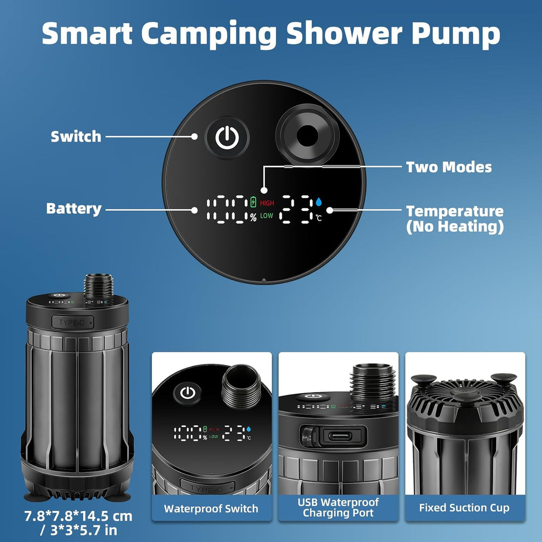 Uplayteck Portable Camping Shower with 8000mAh Battery – High Water Pressure, LED Display, and IPX8