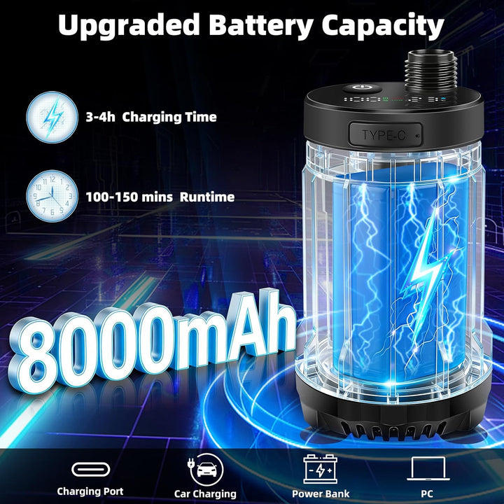 Uplayteck Portable Camping Shower with 8000mAh Battery – High Water Pressure, LED Display, and IPX8