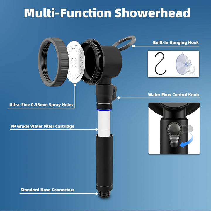 Uplayteck Portable Camping Shower with 8000mAh Battery – High Water Pressure, LED Display, and IPX8
