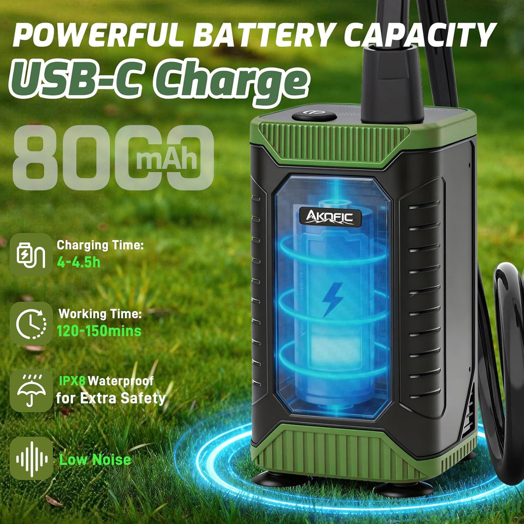 Uplayteck Portable Camping Shower with 8000mAh Battery – High Water Pressure, LED Display, and IPX8