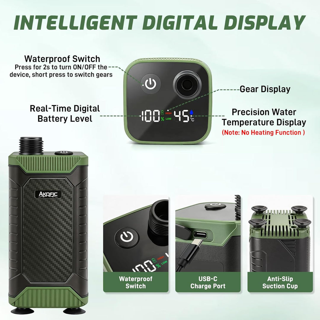 Uplayteck Portable Camping Shower with 8000mAh Battery – High Water Pressure, LED Display, and IPX8