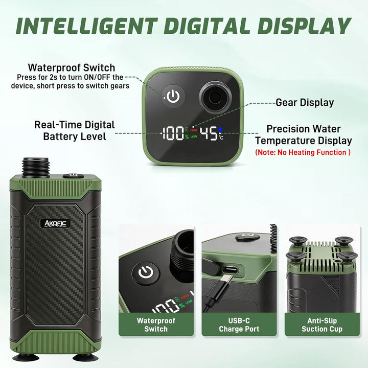 Uplayteck Portable Camping Shower with 8000mAh Battery – High Water Pressure, LED Display, and IPX8