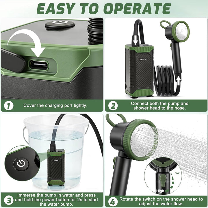 Uplayteck Portable Camping Shower with 8000mAh Battery – High Water Pressure, LED Display, and IPX8
