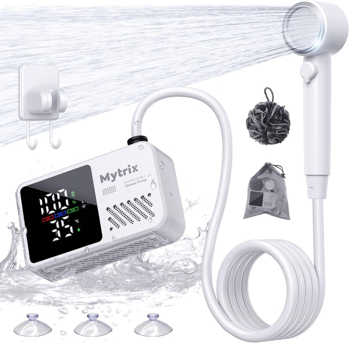 Mytrix Portable Camping Shower – High Water Pressure 10 l/min, 7800 mAh, and 4 Spray Modes