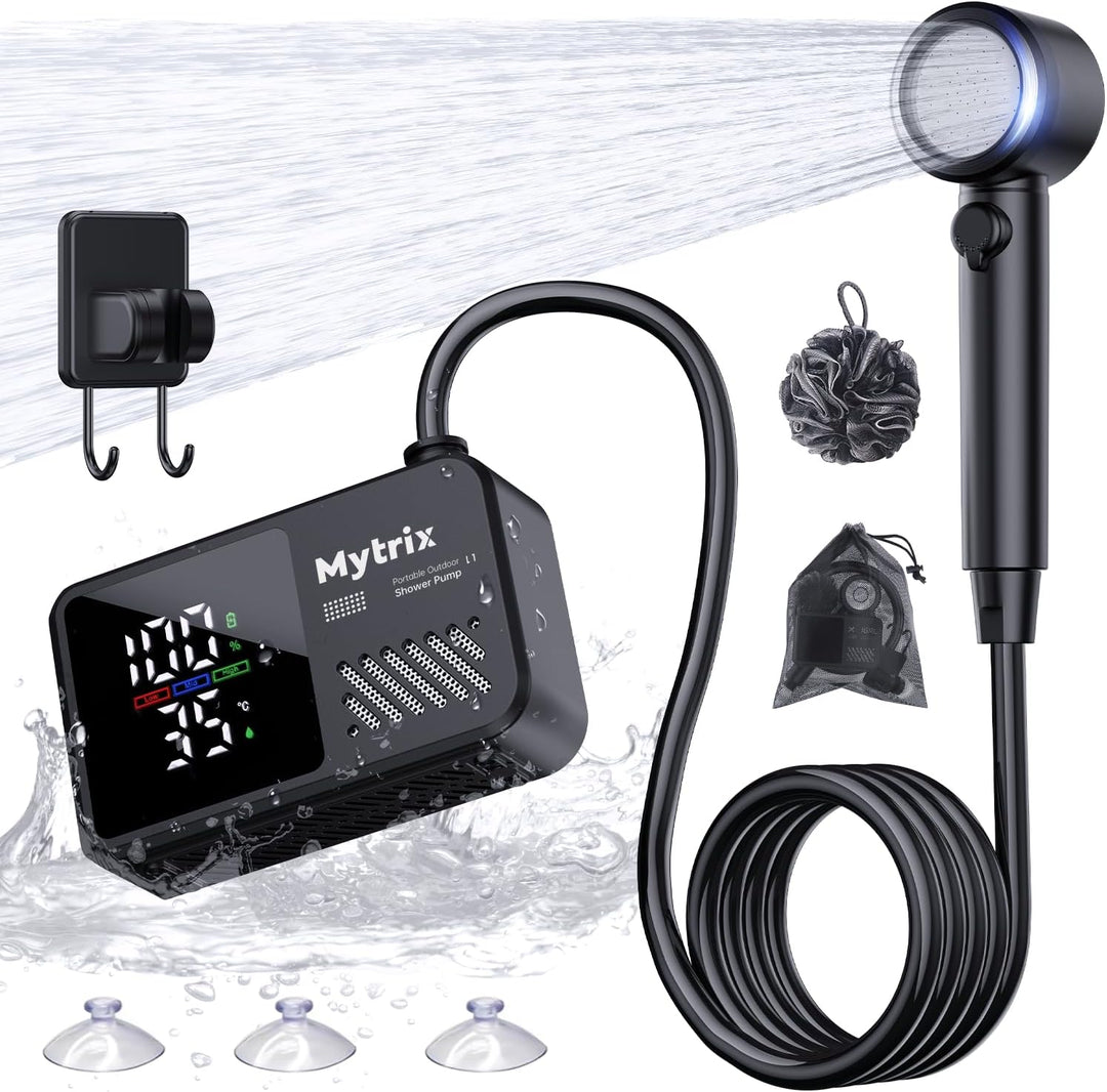 Mytrix Portable Camping Shower – High Water Pressure 10 l/min, 7800 mAh, and 4 Spray Modes