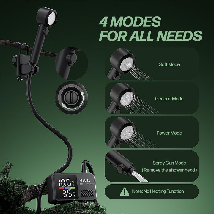 Mytrix Portable Camping Shower – High Water Pressure 10 l/min, 7800 mAh, and 4 Spray Modes