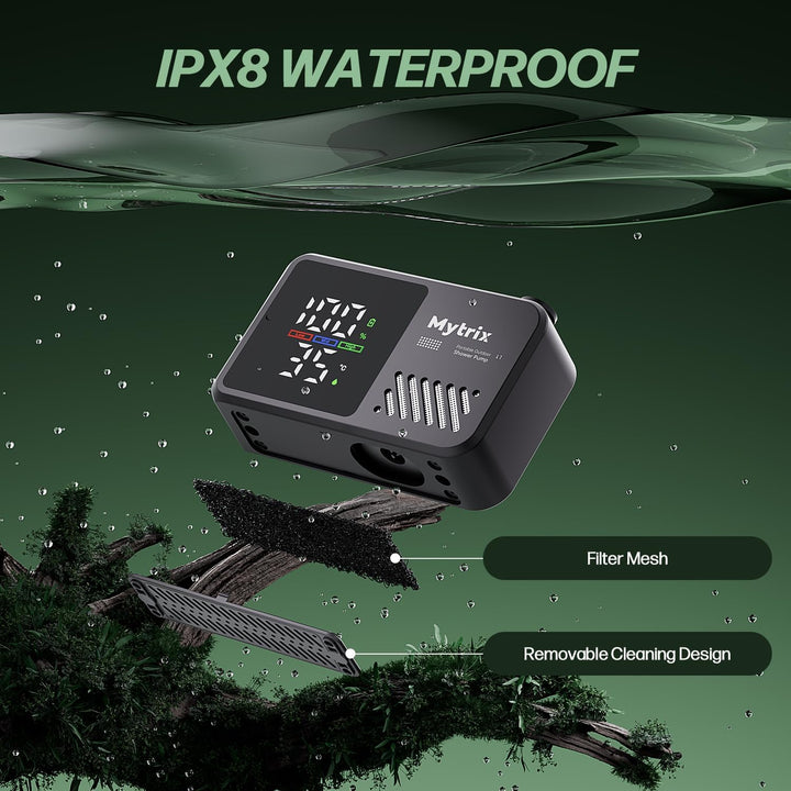 Mytrix Portable Camping Shower – High Water Pressure 10 l/min, 7800 mAh, and 4 Spray Modes