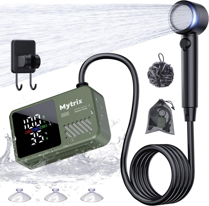 Mytrix Portable Camping Shower – High Water Pressure 10 l/min, 7800 mAh, and 4 Spray Modes