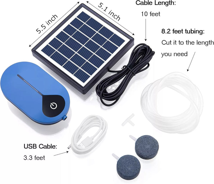 Solární provzdušňovač jezírka AP008 – 3600 mAh baterie, 3 režimy provozu, 1,5 W panel