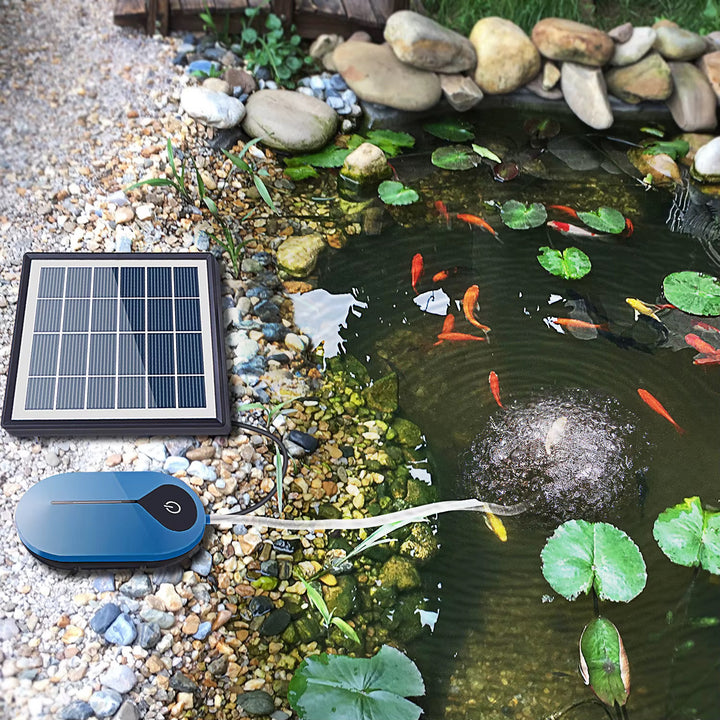 Solární provzdušňovač jezírka AP008 – 3600 mAh baterie, 3 režimy provozu, 1,5 W panel