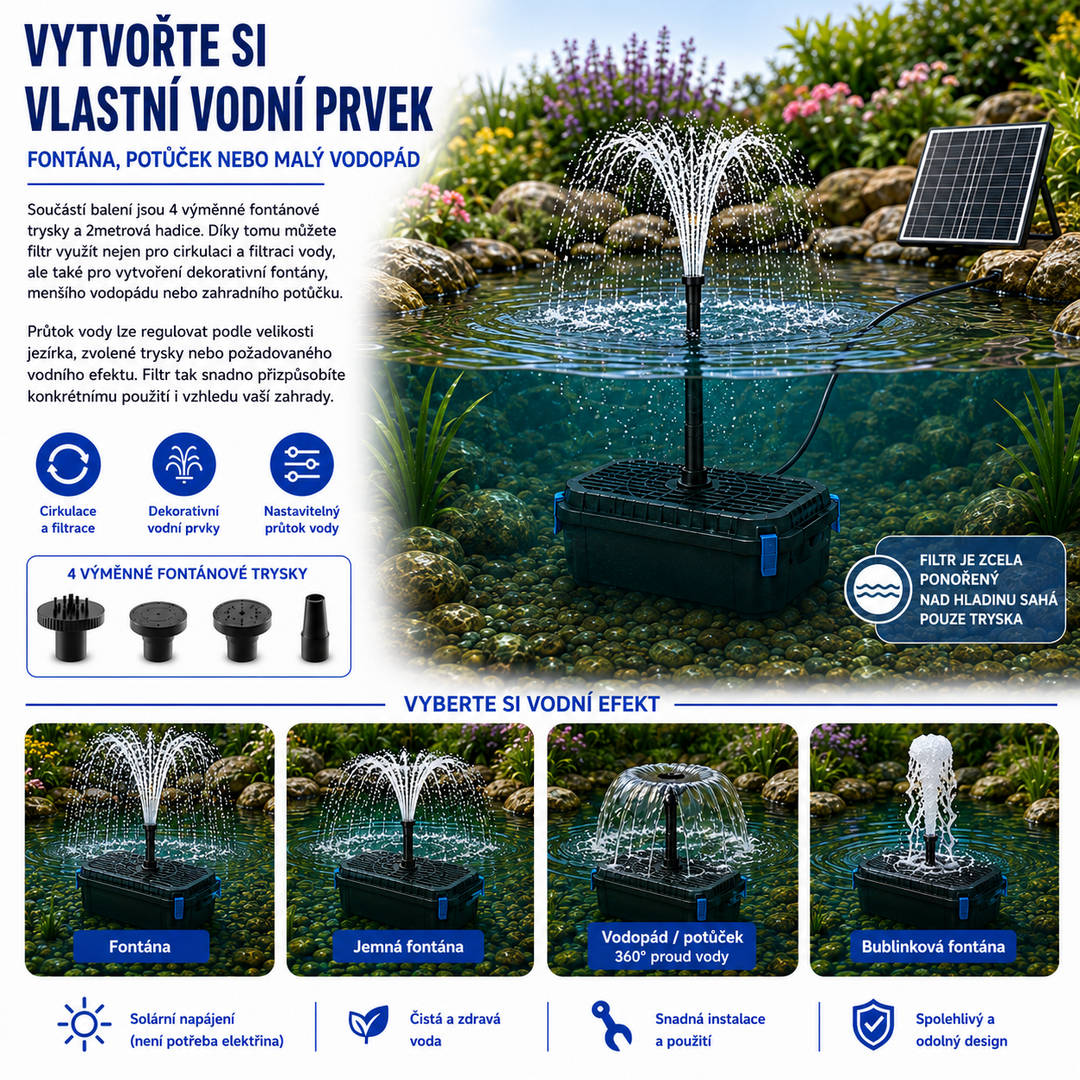 Solární jezírkový filtr s čerpadlem FA201 - 20 W panel, průtok 875 l/h, biologická filtrace
