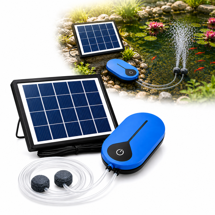 Solární provzdušňovač jezírka AP008 – 3600 mAh baterie, 3 režimy provozu, 1,5 W panel