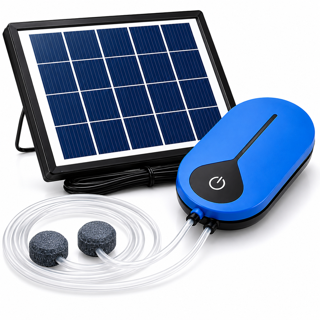 Solární provzdušňovač jezírka AP008 – 3600 mAh baterie, 3 režimy provozu, 1,5 W panel