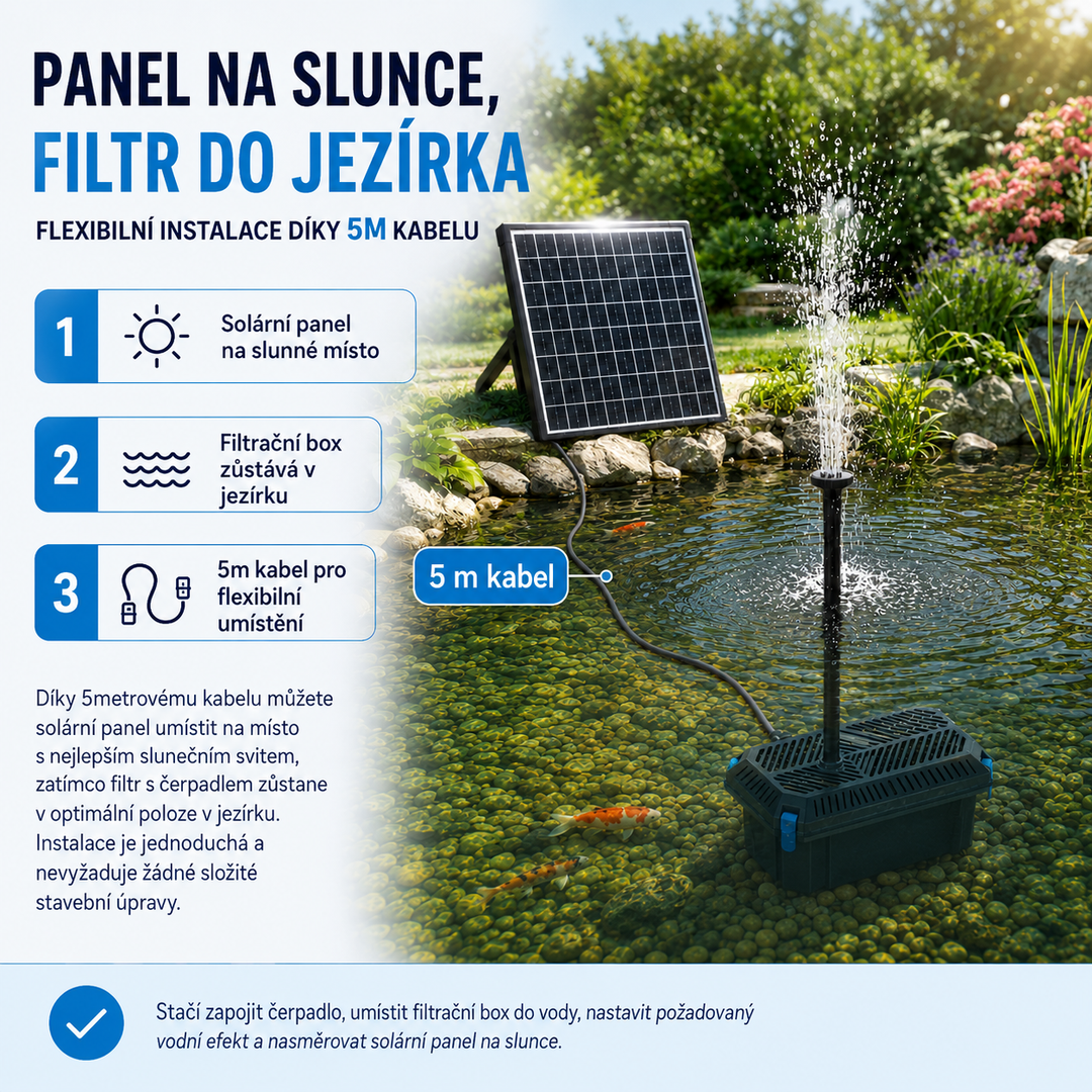 Solární jezírkový filtr s čerpadlem FA201 - 20 W panel, průtok 875 l/h, biologická filtrace