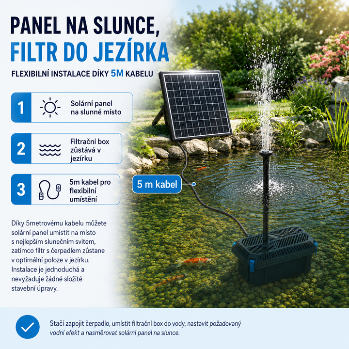 Solární jezírkový filtr s čerpadlem FA201 - 20 W panel, průtok 875 l/h, biologická filtrace