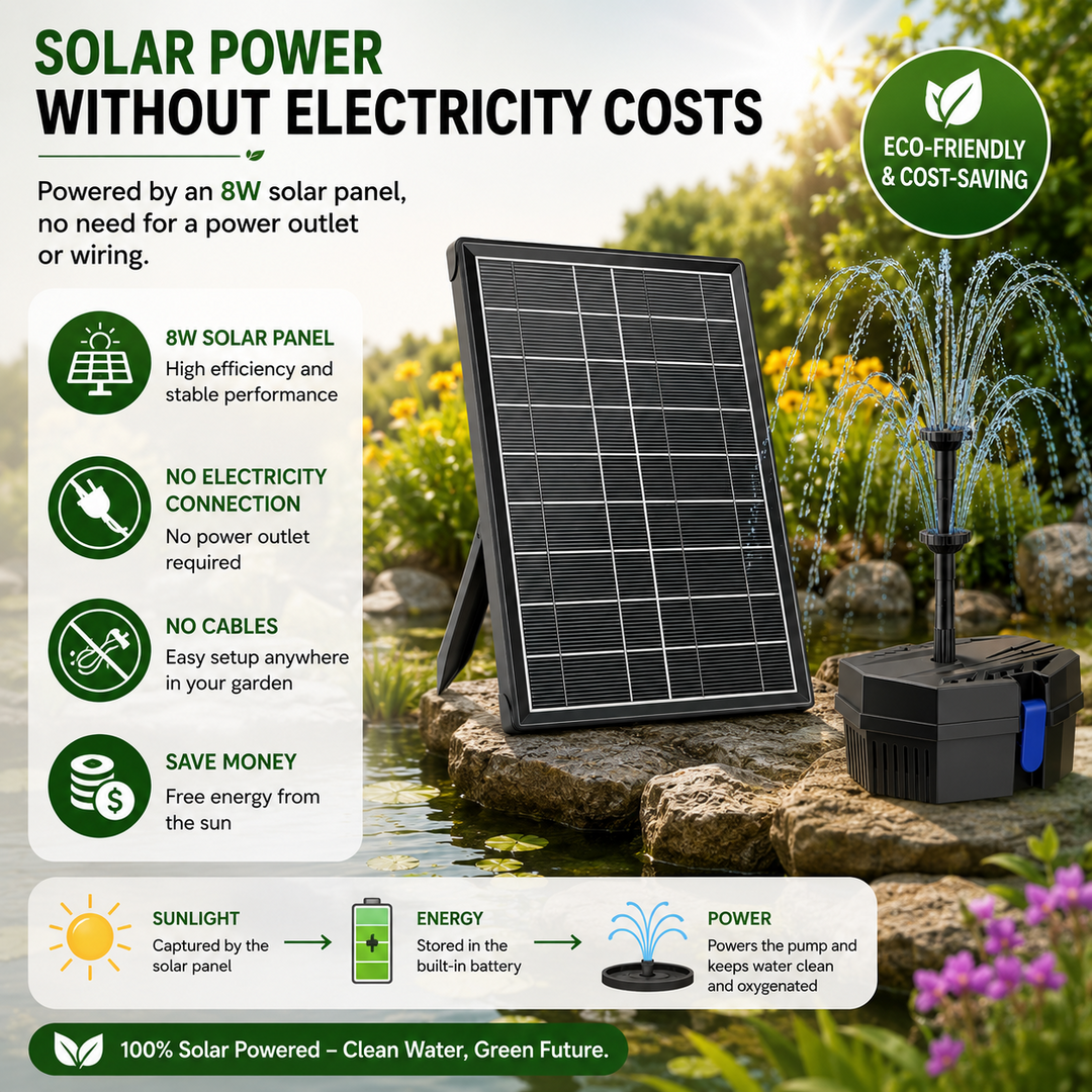 Solární jezírkový filtr s čerpadlem FA101 - 3600 mAh baterie, 10 trysek, 8 W panel