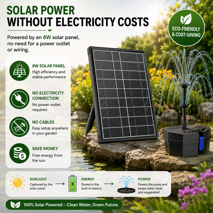 Solární jezírkový filtr s čerpadlem FA101 - 3600 mAh baterie, 10 trysek, 8 W panel
