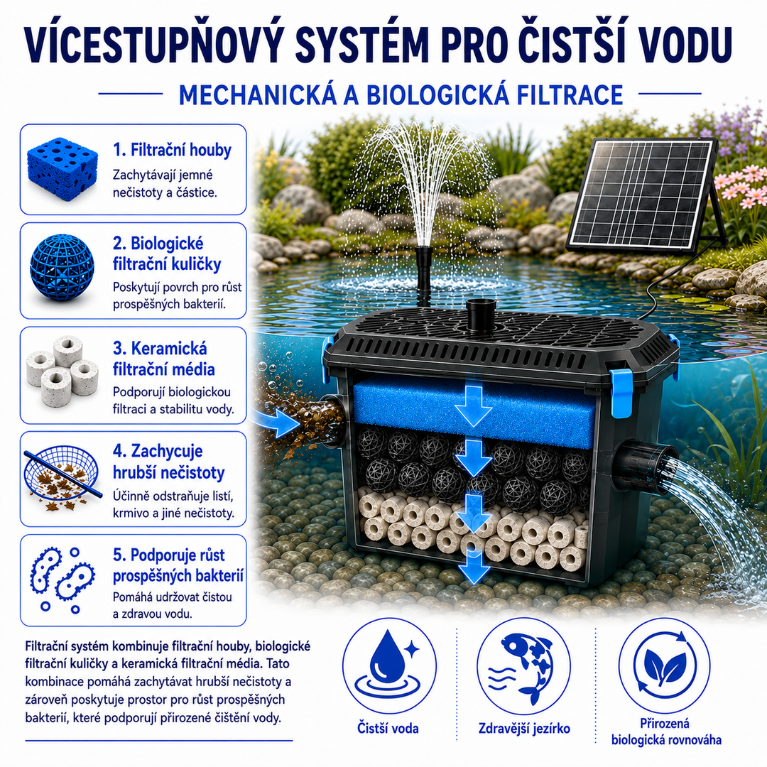 Solární jezírkový filtr s čerpadlem FA201 - 20 W panel, průtok 875 l/h, biologická filtrace