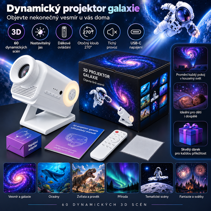 Holographic 3D Projector - 60 Dynamic Scenes, Bluetooth Speaker, Remote Control, Night Light