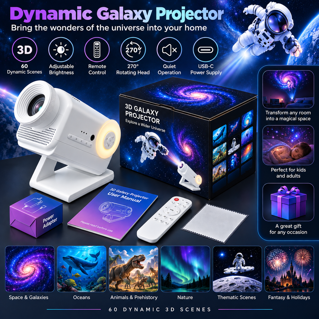 Holographic 3D Projector - 60 Dynamic Scenes, Bluetooth Speaker, Remote Control, Night Light