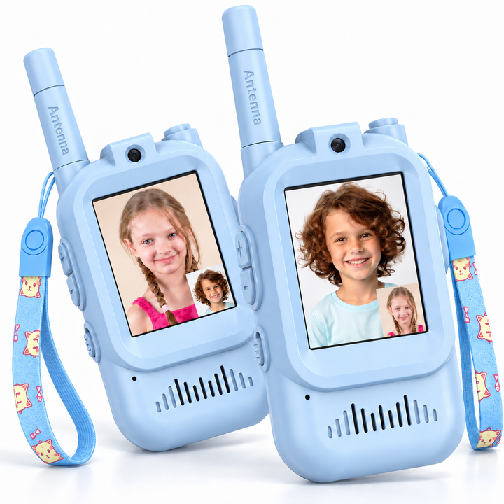 KidTalk Dětské video vysílačky s kamerou, displejem a dobíjecí baterií, modrá/modrá
