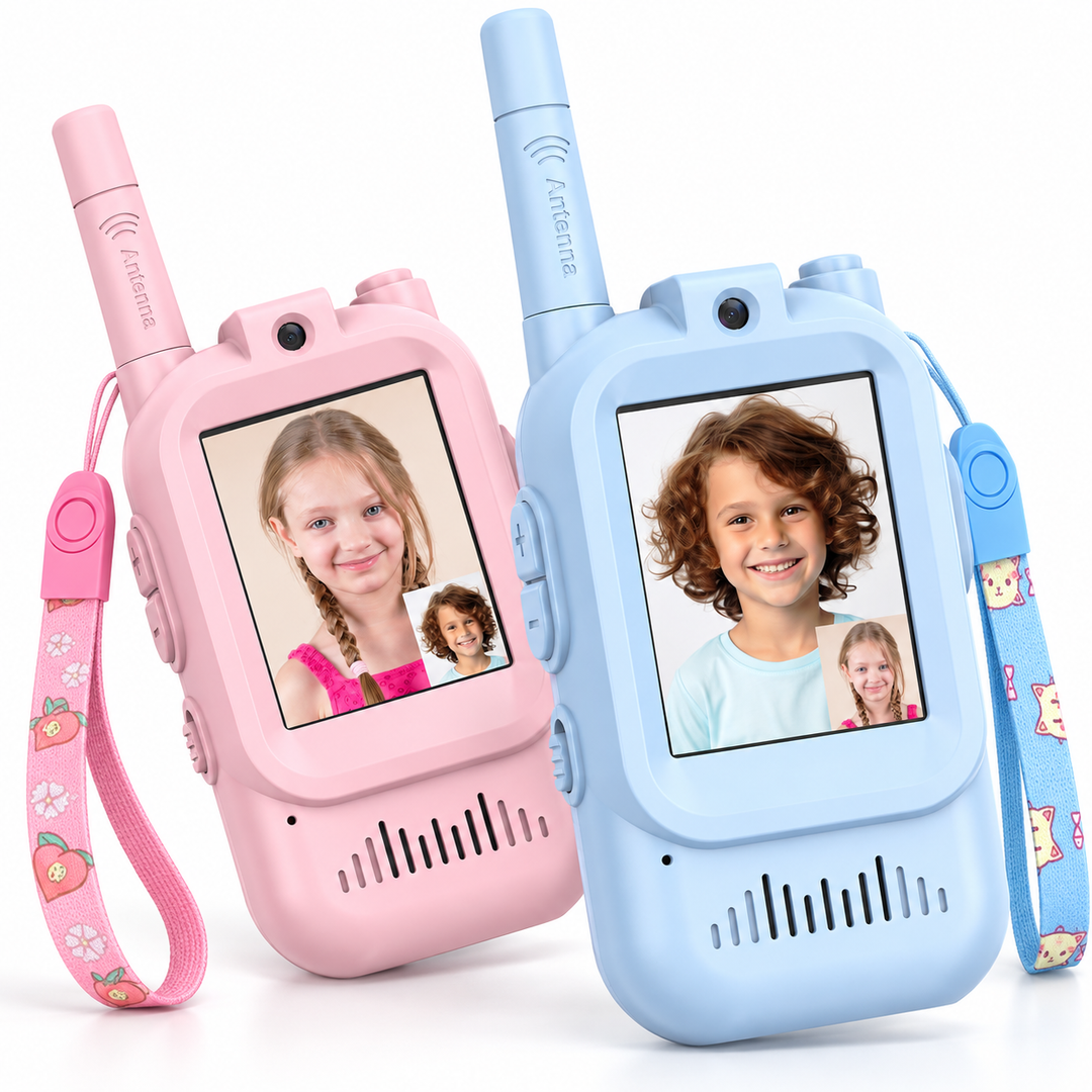 KidTalk Dětské video vysílačky s kamerou, displejem a dobíjecí baterií, růžová/modrá