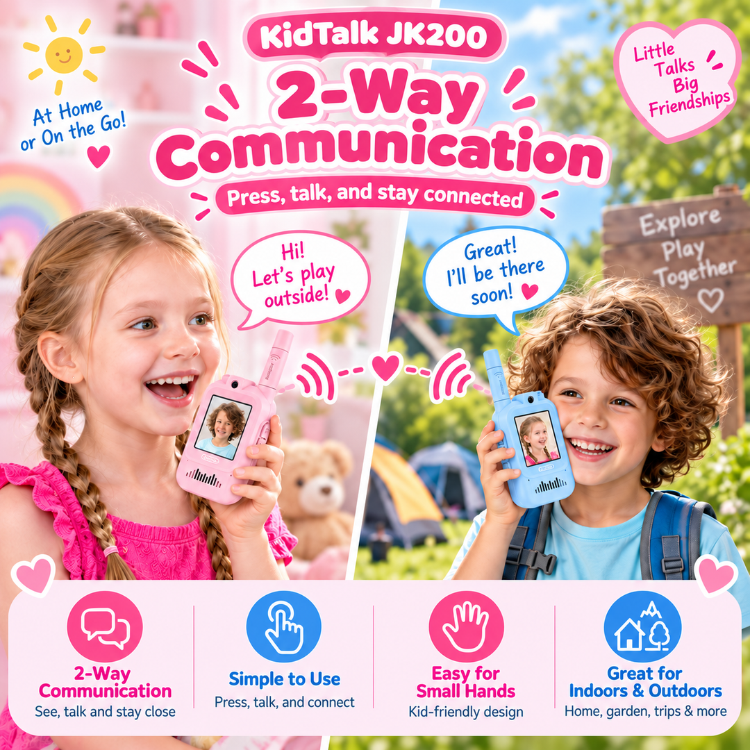 KidTalk Dětské video vysílačky s kamerou, displejem a dobíjecí baterií, růžová/modrá