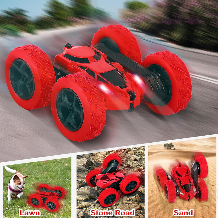 MidiVix RC kaskadérské auto – oboustranné 4WD auto na dálkové ovládání s 360° rotací, červená
