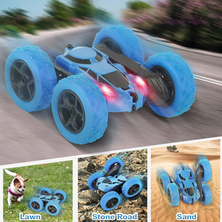 MidiVix RC kaskadérské auto – oboustranné 4WD auto na dálkové ovládání s 360° rotací, modrá