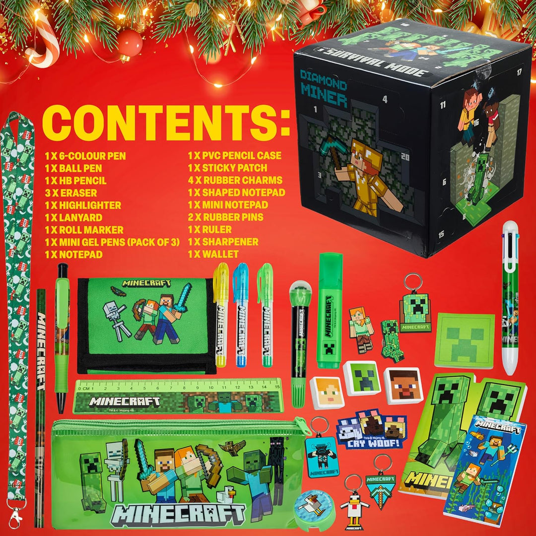 Minecraft Adventní kalendář 2025 (Černá kostka Creeper), obsah balení