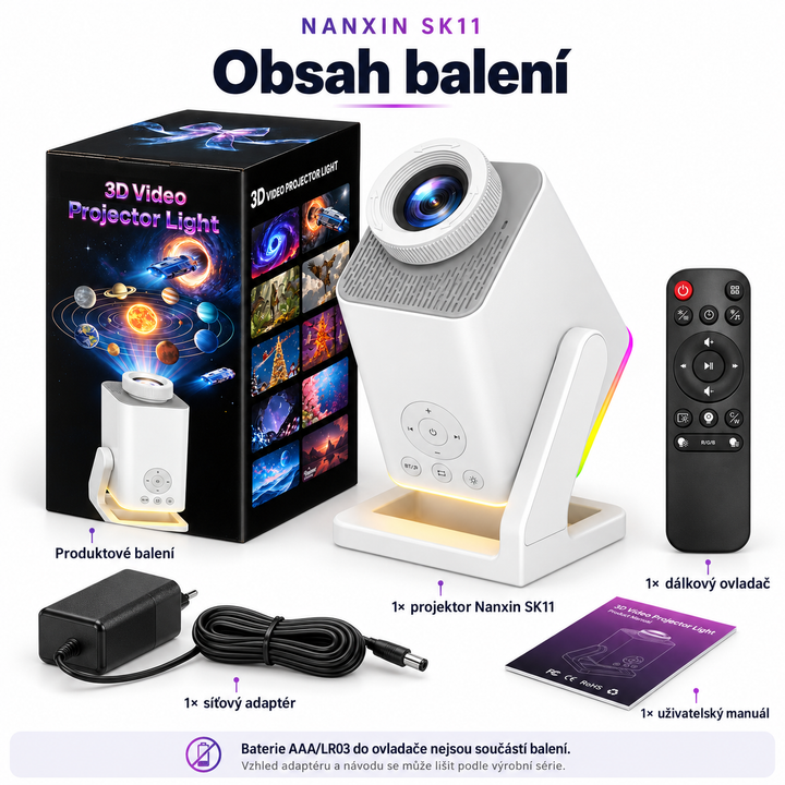 Nanxin dynamic 3D galaxy projector SK11 – 60 scenes, RGB light and Bluetooth speaker
