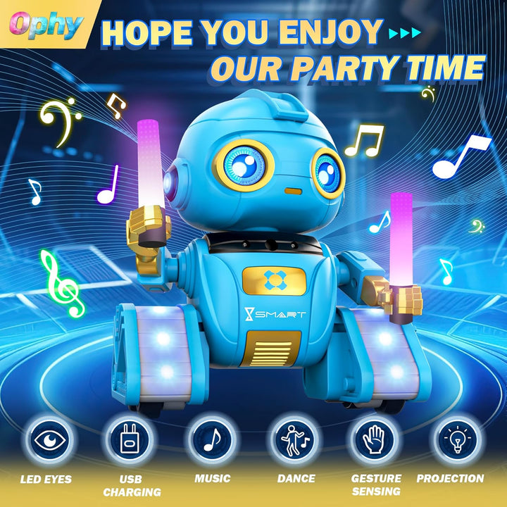 Ophy Robot - interaktivní robotická hračka s projekcí, hudbou a gestickým ovládáním, modrá