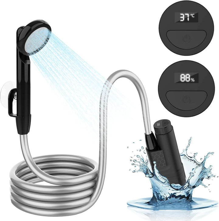 Portable camping shower with electric pump and LCD display