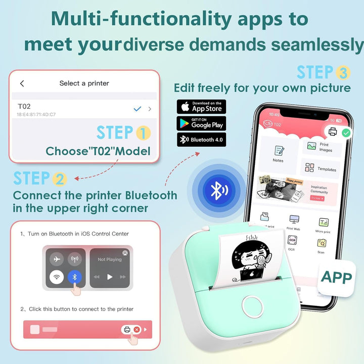 Phomemo T02 Smart Portable Printer | Printing of labels, stickers and images