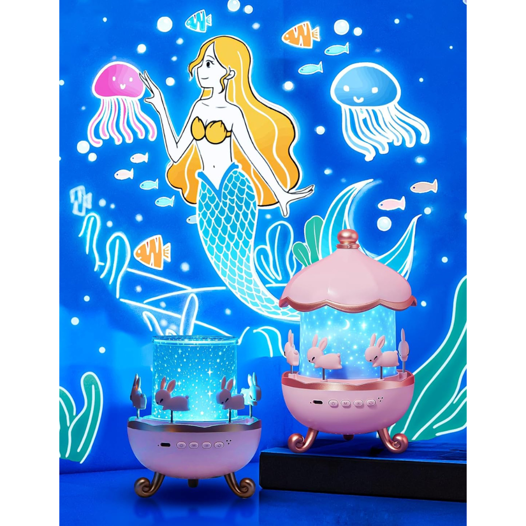 Carousel night sky projector with unicorn and little mermaid projection | A gift for girls