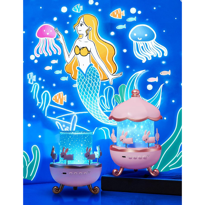 Carousel night sky projector with unicorn and little mermaid projection | A gift for girls