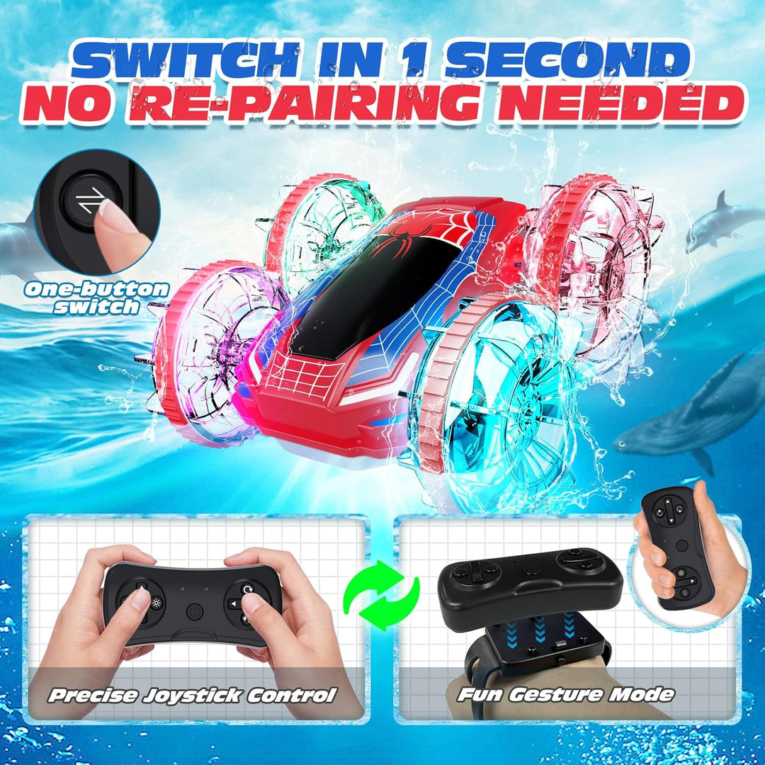 Tecnock Obojživelné RC Auto - 4WD, ovládání gesty, magnetické nabíjení, 60 min jízdy, LED světla, červená