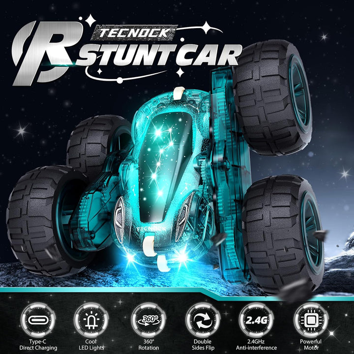 Tecnock RC Kaskadérské auto s 360° otočkami a LED světly, zelená