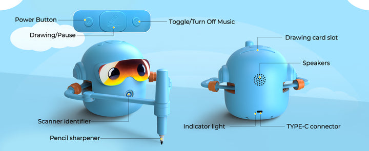 Thinkaroo Kreslící robot pro děti – interaktivní výuková hračka s hudbou a 100 kartami, modrá