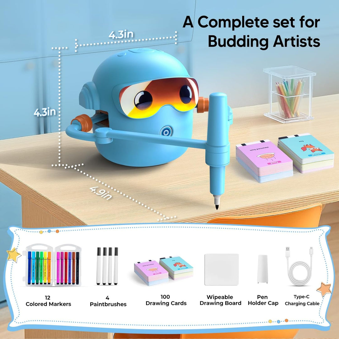 Thinkaroo Kreslící robot pro děti – interaktivní výuková hračka s hudbou a 100 kartami, modrá