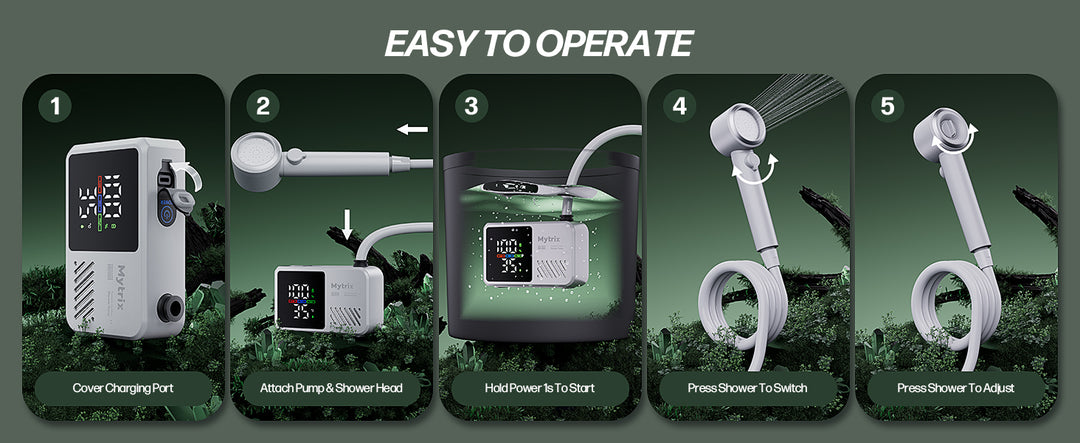 Mytrix Portable Camping Shower – High Water Pressure 10 l/min, 7800 mAh, and 4 Spray Modes