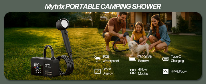 Mytrix Portable Camping Shower – High Water Pressure 10 l/min, 7800 mAh, and 4 Spray Modes
