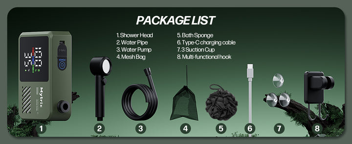 Mytrix Portable Camping Shower – High Water Pressure 10 l/min, 7800 mAh, and 4 Spray Modes