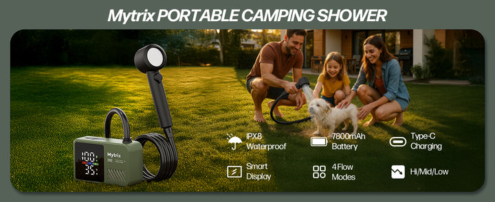 Mytrix Portable Camping Shower – High Water Pressure 10 l/min, 7800 mAh, and 4 Spray Modes