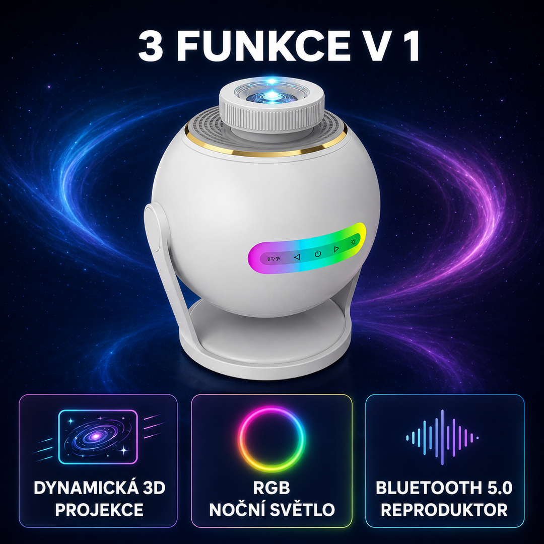 Nanxin Dynamický 3D projektor galaxie SK19 – 60 video scén, Bluetooth reproduktor a dálkové ovládání